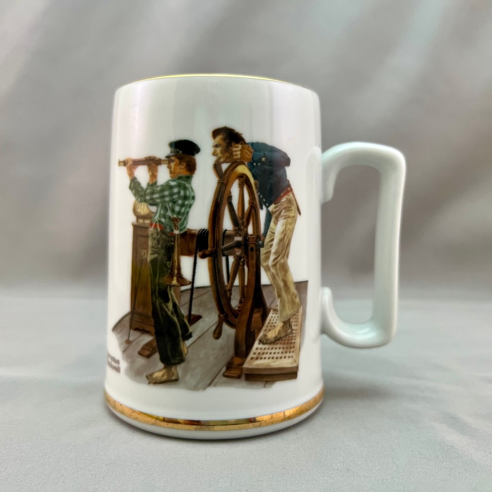 Norman Rockwell Museum River Pilot Mug Unisex OS White Excellent Nautical 1985